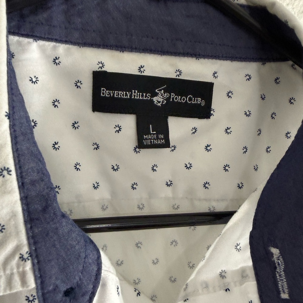 Beverly Hills Polo Club White and Black Patterned Short Sleeve Shirt - Picture 3 of 4